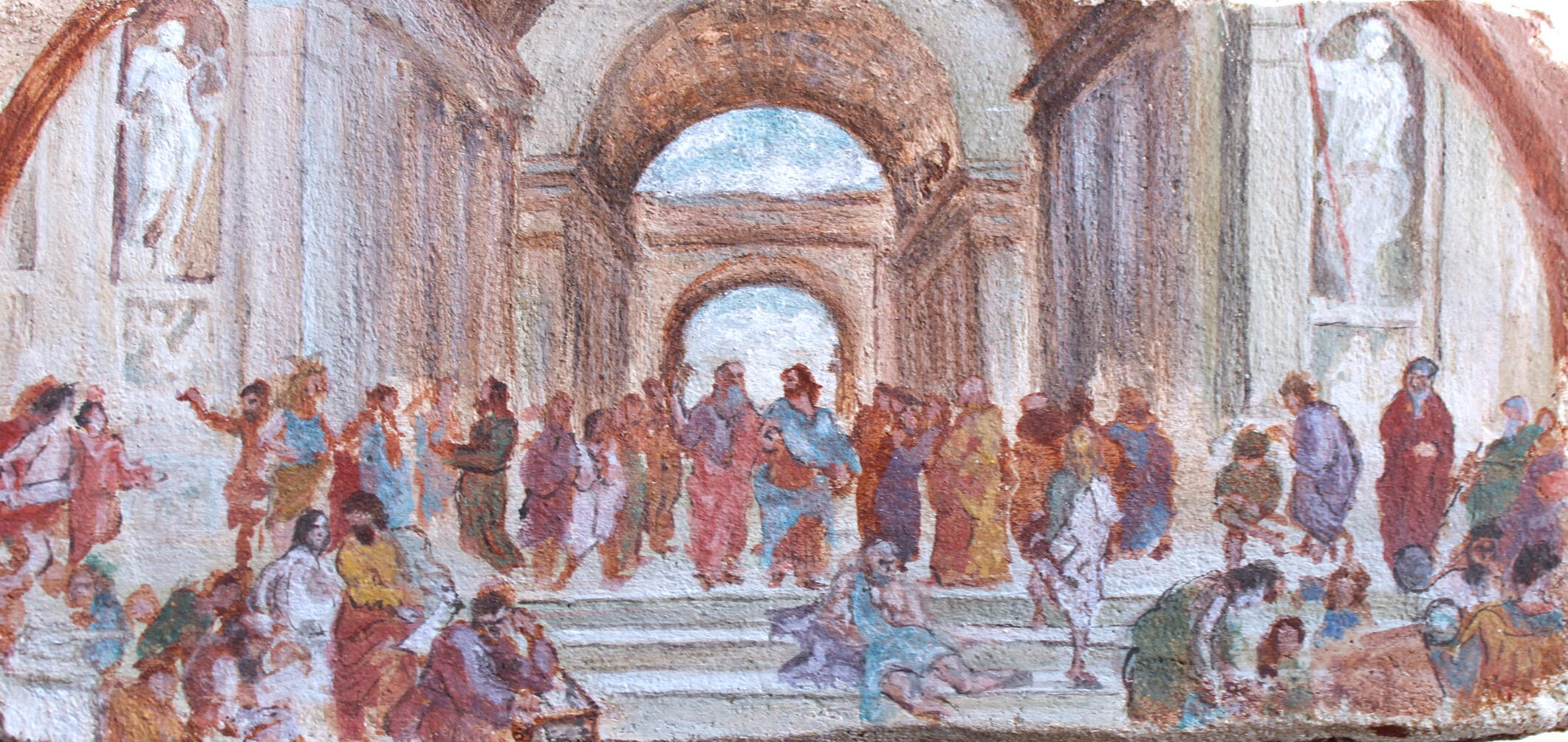 Étude de L&#39;École d&#39;Athènes de Raphaël (1509-1511) / Fresque sur terre cuite, 2024 / 22 x 10,5cm