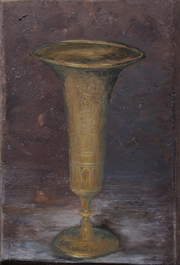 Un vase en laiton / Buon fresco sur travertin, 2026 / 18 x 27 cm