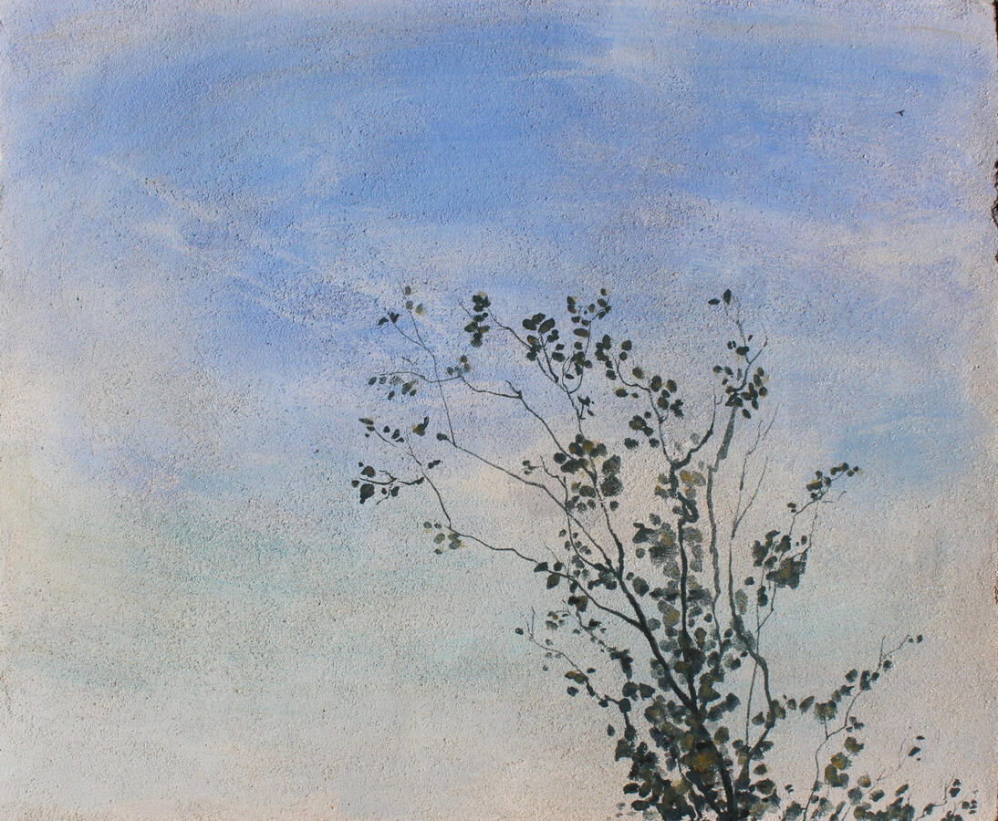 Le Ciel et un Noisetier / Buon fresco sur travertin, 2026 / 40,6 x 30,4 cm