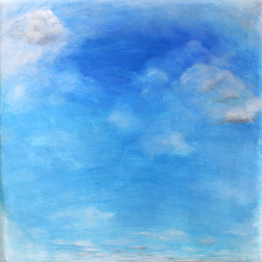 Le ciel avec des nuages / Fresque sur travertin, 2025 / 40,6 x 40,6cm